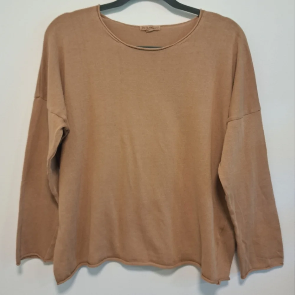 It Is Well LA Boxy Sweater Tan Lightweight Oversized Rolled Neck Size M - Picture 2 of 11